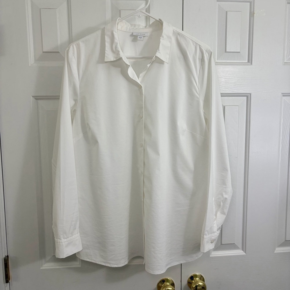 J Jill White Shirt Collection Capsule Wardrobe White Button Down Top Size Large